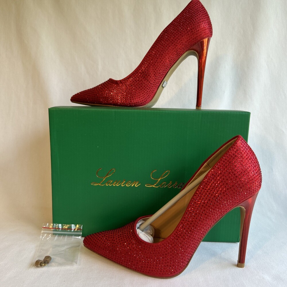 Lauren Lorraine Dori Shoes Womens Size 8.5 Red Rhinestone High Heels Stiletto